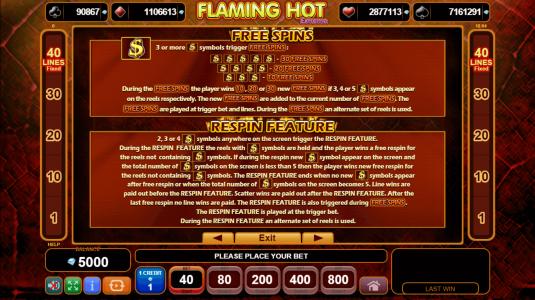Flaming Hot Extreme Slot Machine Free Spins Bonus Screen