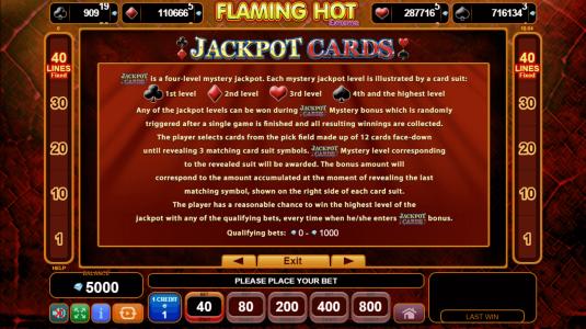 Flaming Hot Extreme Slot Machine Jackpot Cards Screen