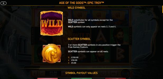 Age of the Gods Epic Troy Slot Machine Scatter Awards and Wild Symbol Screen