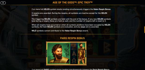 Age of the Gods Epic Troy Slot Machine Re-Spins Bonus Screen