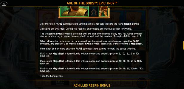 Age of the Gods Epic Troy Slot Machine Re-Spins Bonus Screen