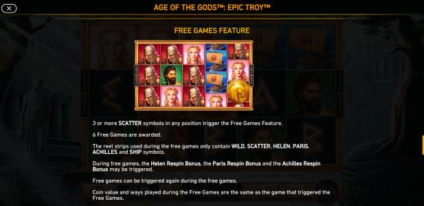 Age of the Gods Epic Troy Slot Machine Free Games Screen