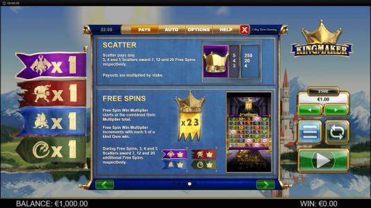 Kingmaker Slot Machine Free Spins Bonus Screen