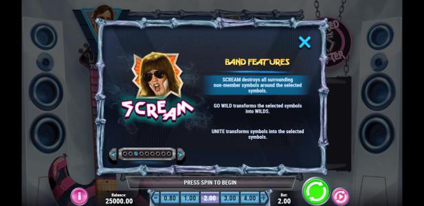 Twisted Sister Slot Machine Band Features Screen