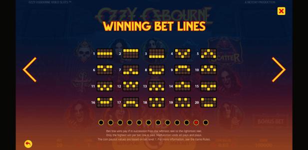 Ozzy Osbourne Slot Machine Paylines Screen