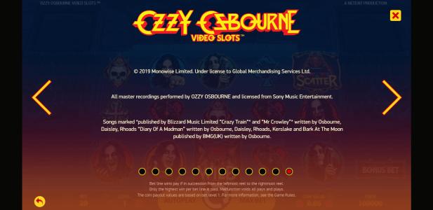 Ozzy Osbourne Slot Machine Video Slots Information Screen