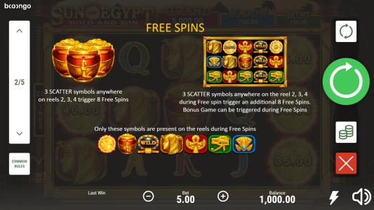 Sun of Egypt Slot Machine Free Spins Bonus Screen