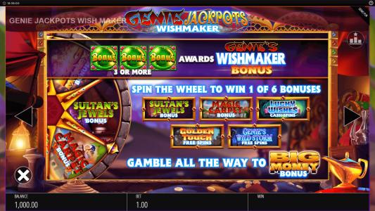 Genie Jackpots Wishmaker Slot Machine Genie Wishmaker Bonus Feature Screen