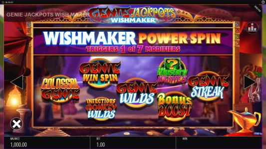 Genie Jackpots Wishmaker Slot Machine Wild Symbol Screen