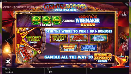Genie Jackpots Wishmaker Slot Machine Genie Wishmaker Bonus Feature Screen