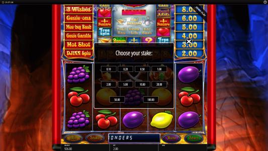 Genie Jackpots Cave of Wonders Slot Machine Paytable Screen