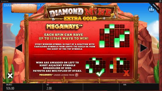 Diamond Mine Extra Gold Megaways Slot Machine Paylines Screen