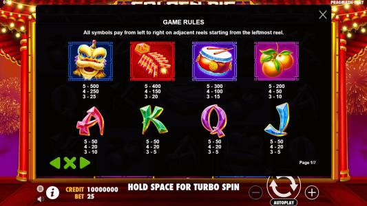 Golden Pig Slot Machine Paytable Screen