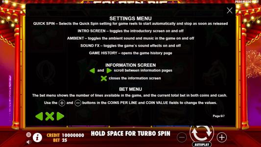 Golden Pig Slot Machine How to Play Screen