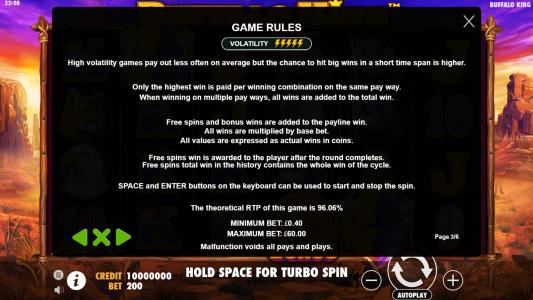 Buffalo King Slot Machine Game Rules Screen