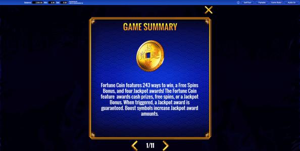 Fortune Coin Slot Machine Game Summary Screen