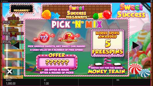 Sweet Success Megaways Slot Machine Pick 'N' Mix Bonus Feature Screen