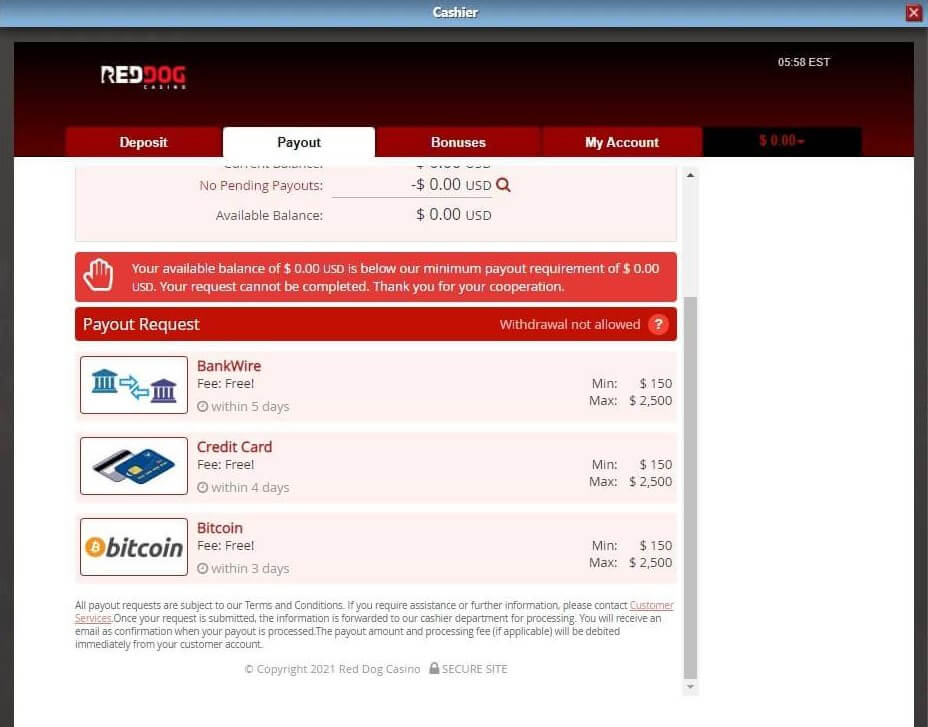 Red Dog Casino Withdrawal