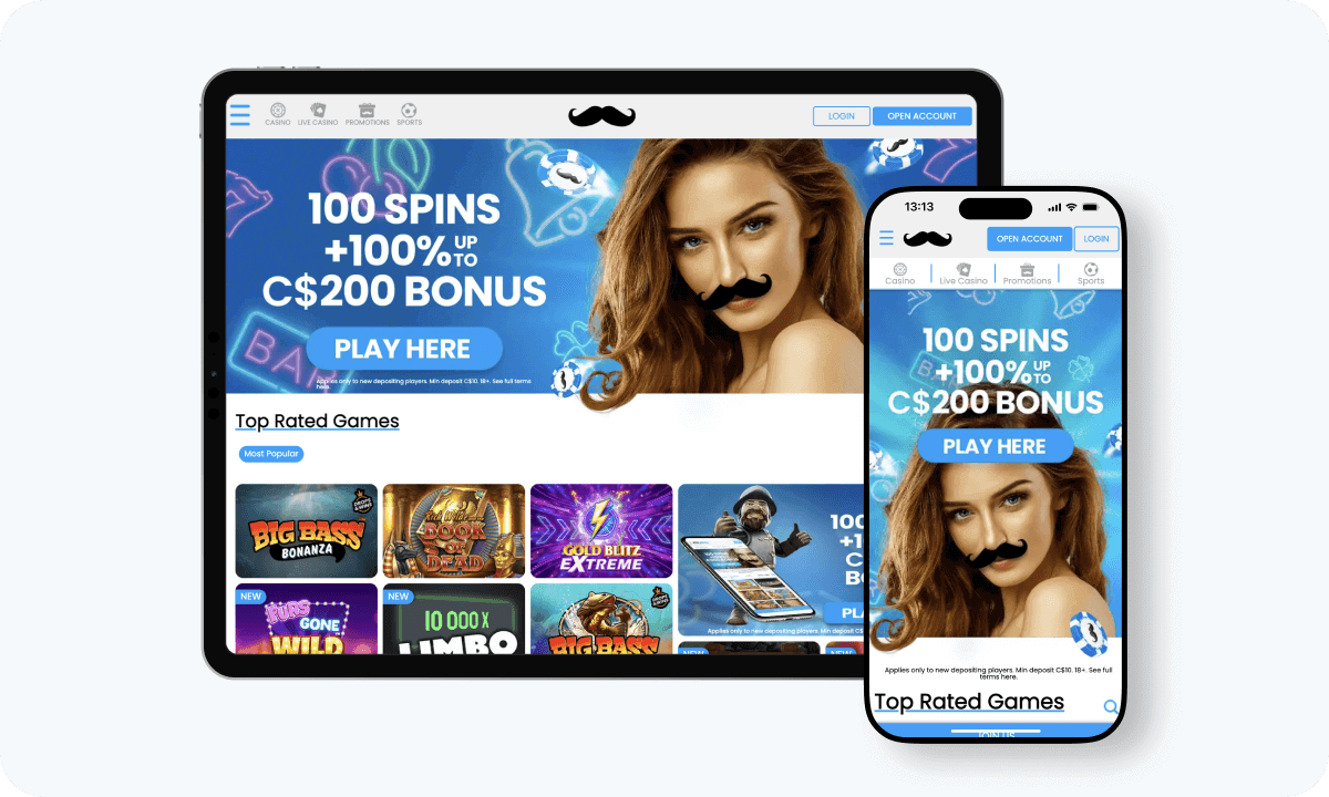 Mr.Play Casino interface displayed on a tablet and smartphone