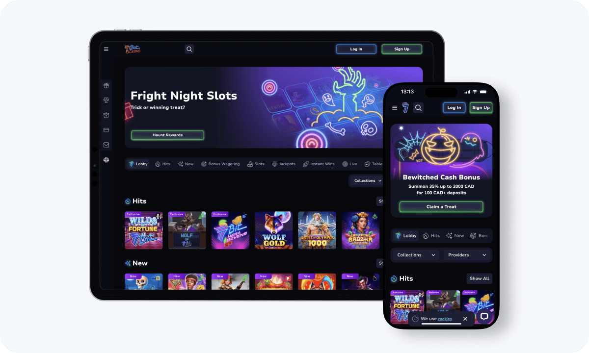 7bit Casino interface displayed on a tablet and smartphone