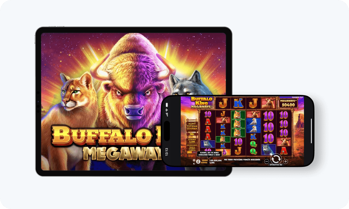 Buffalo King Megaways slot interface and logo on tablet and smartphone