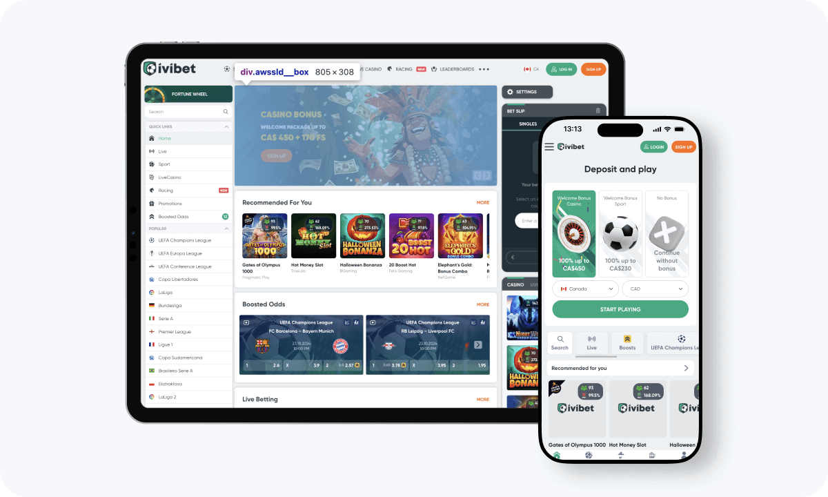 Ivibet Casino interface displayed on a tablet and smartphone