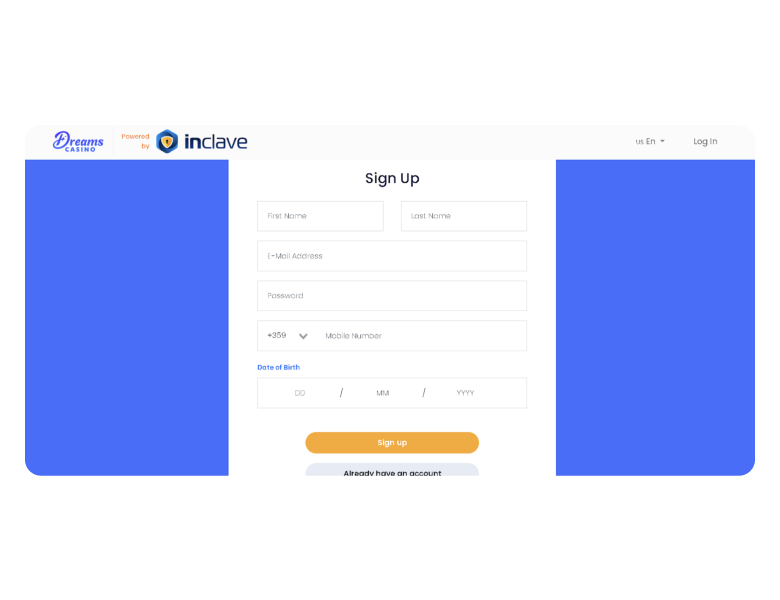 Inclave account creation page