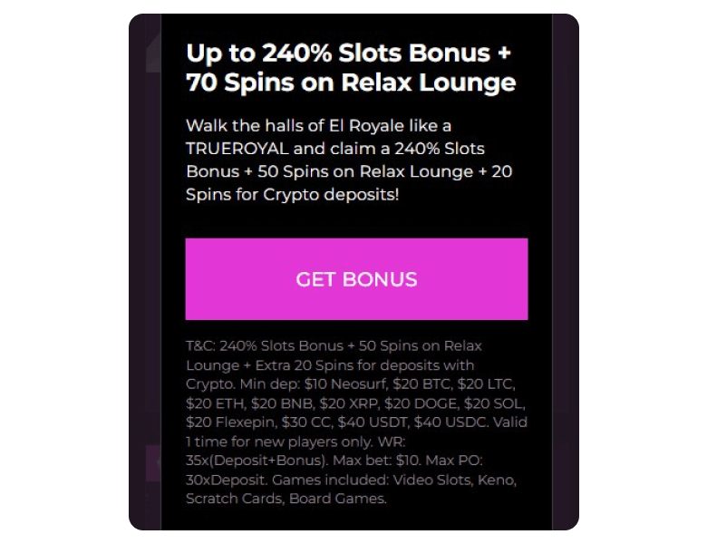 Screenshot of casino bonus terms and conditions