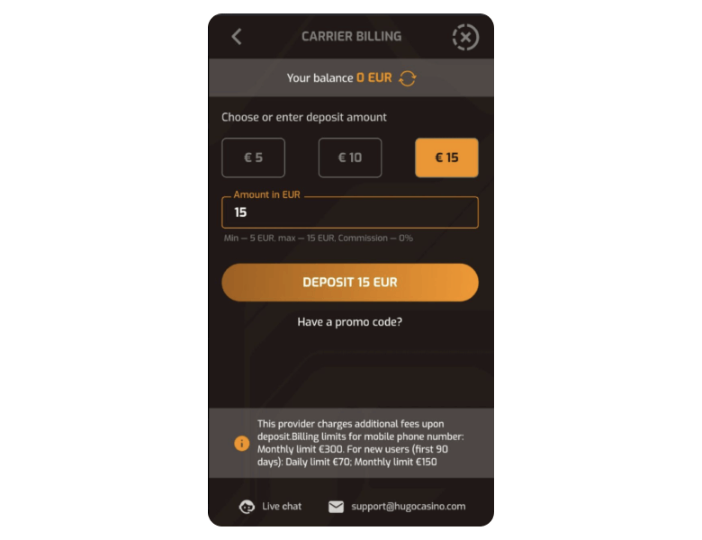 Choose or enter deposit amount