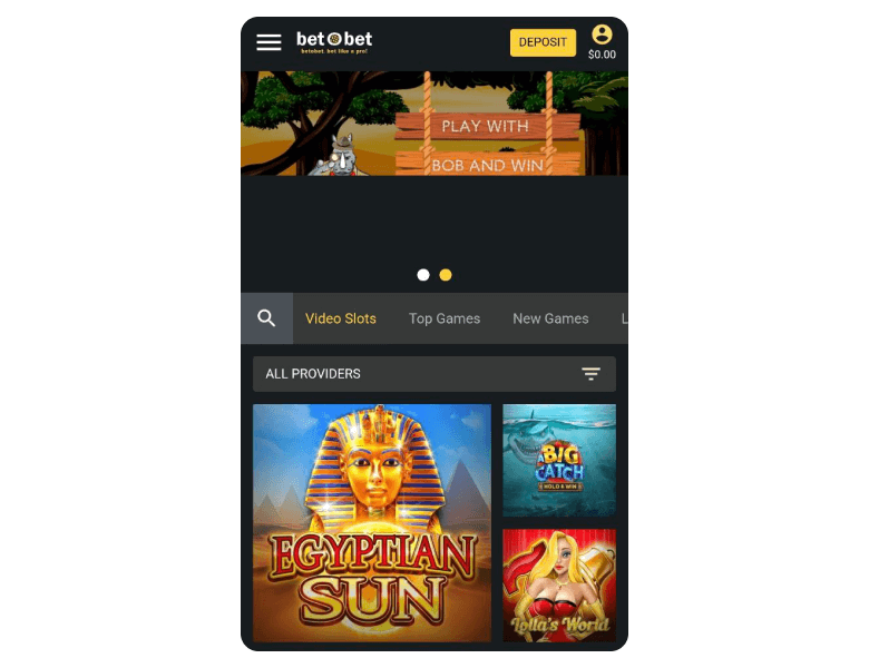 BetoBet Casino interface image and deposit button in the top right corner.
