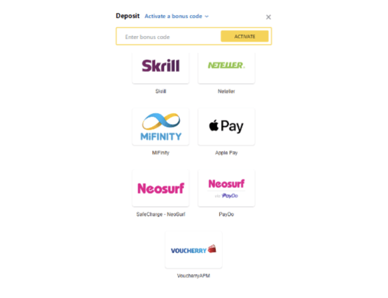 Image of Apple Pay and the others payment methods in casino