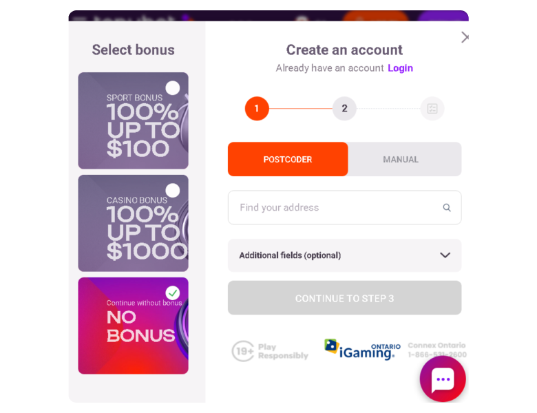Screenshot of MiFinity Casino Registration Second Step