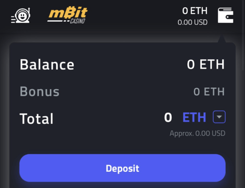 Payment page mBit casino on smartphone