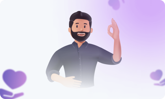 An image of a smiling person, next to the hands that hold the hearts