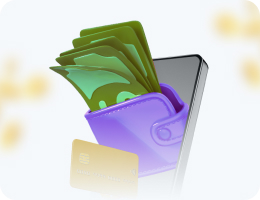 Illustration of a mobile phone and cash, symbolizing fast and convenient e-wallet payments in online casinos
