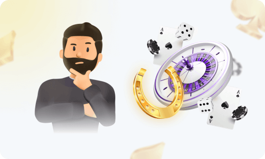 The image of a horseshoe and a casino player next to the symbols of casino games where skill and luck are important.
