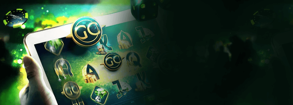 Tablet with open slot game on Gaming Club Casino promo image