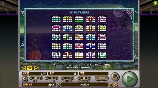 Haunted House Slot Machine Paylines Screen