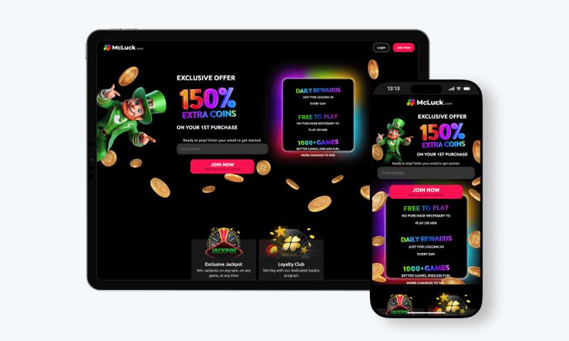 McLuck Casino interface displayed on a tablet and smartphone