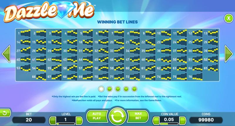 Dazzle Me paylines