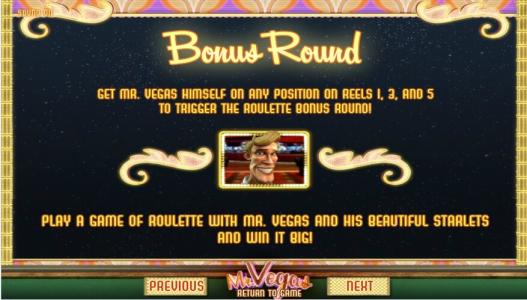 Mr. Vegas Slot Machine Bonus Round Screen
