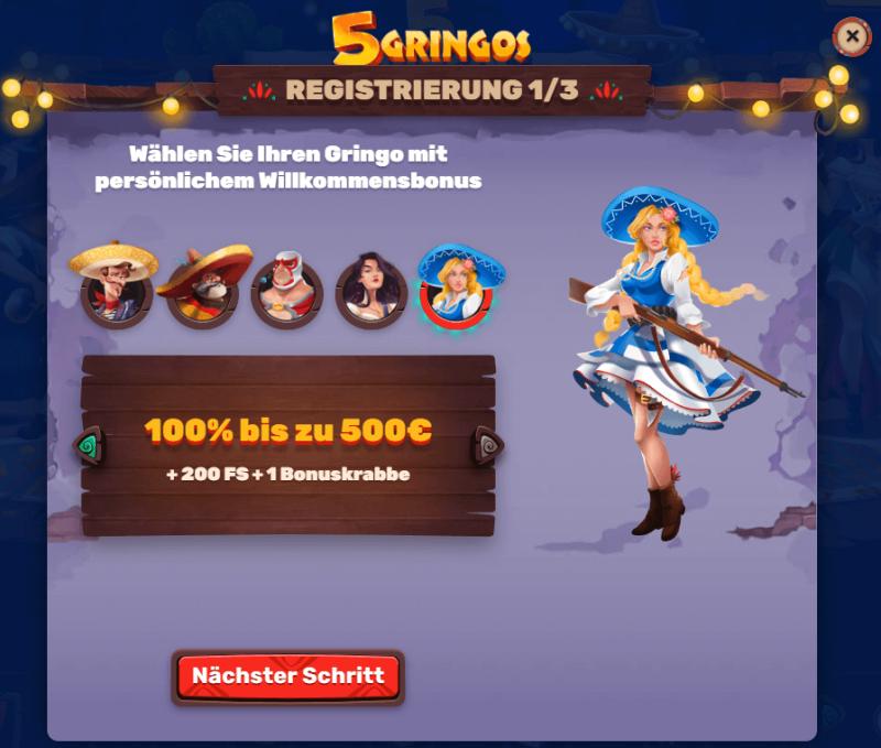 Registrierung im 5Gringos Casino Schritt 1 Registrierung im 5Gringos Casino Schritt 1