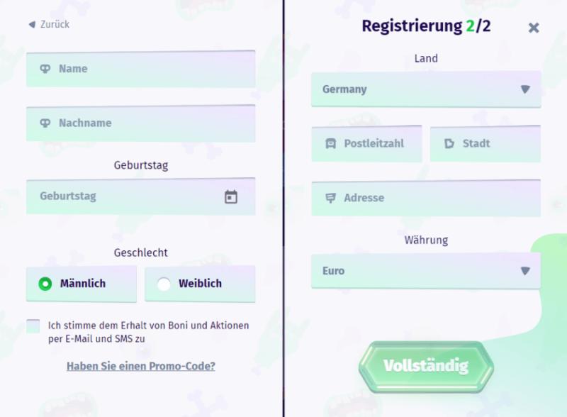 Registrierung im Casombie Casino Schritt 2 Registrierung im Casombie Casino Schritt 2
