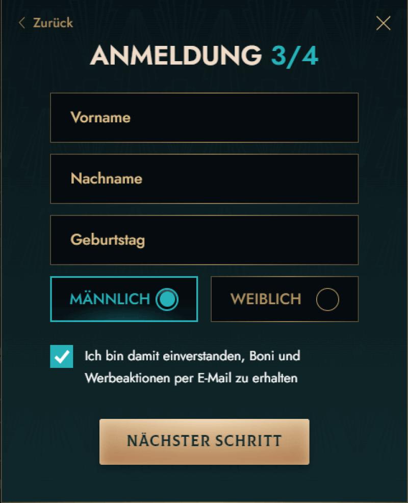 Registrierung im Dolly Casino Schritt 3