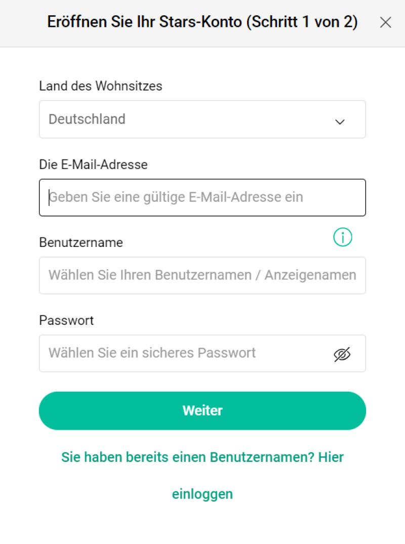 Registrierung im PokerStars Casino Schritt 1