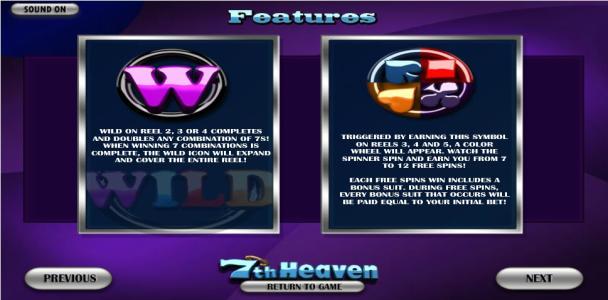 7th Heaven Slot Machine Wild Reel and Free Spins Screen