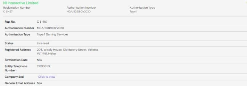 N1 Interactive Limited MGA Lizenz B2B N1 Interactive Limited MGA Lizenz B2B