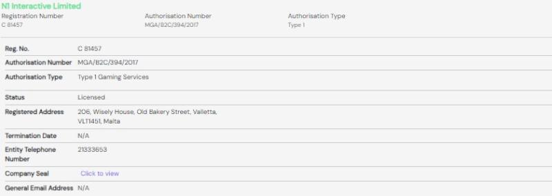 N1 Interactive Limited MGA Lizenz B2C N1 Interactive Limited MGA Lizenz B2C
