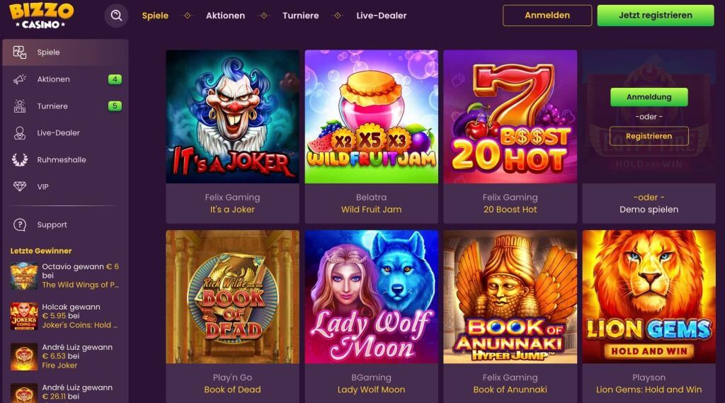 Bizzo Casino Spiele