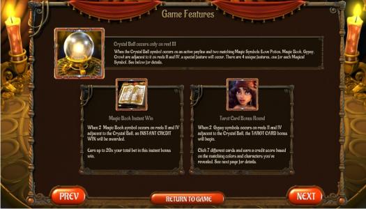 Gypsy Rose Slot Machine Crystal Ball Game Features Screen